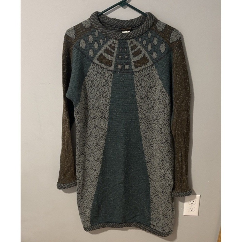 Callaghan Vintage Wool Alpaca Sweater Dress Made in Italy Teal‎ Brown Grey IT 42